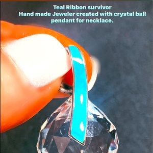 Teal Ribbon Crystal Ball Pendant